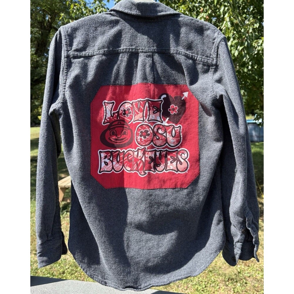 Love OSU BUCKEYES  Upcycled Flannel Shirt Small Ohio State University Football
